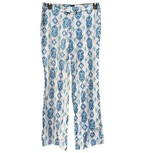 BLUE Saks Fifth Avenue Womens 4 Pants Blue White Ikat Linen Blend Straight Leg